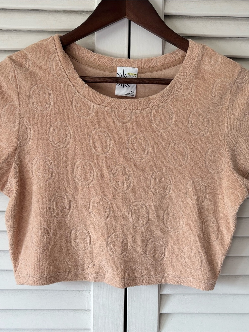 Offline by Aerie Tan with smiley faces Terry Cloth Crop Top